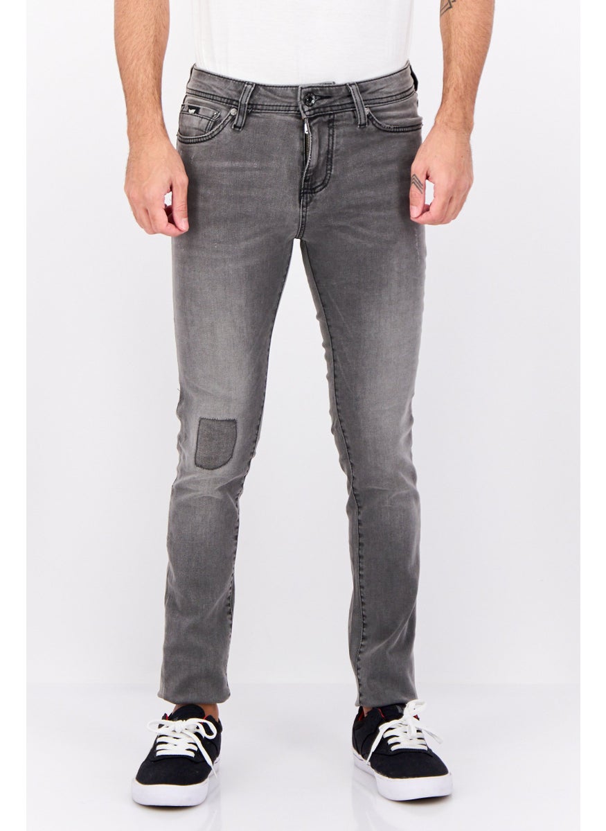 Men Skinny Fit Rip Stretchable Denim Jeans, Grey