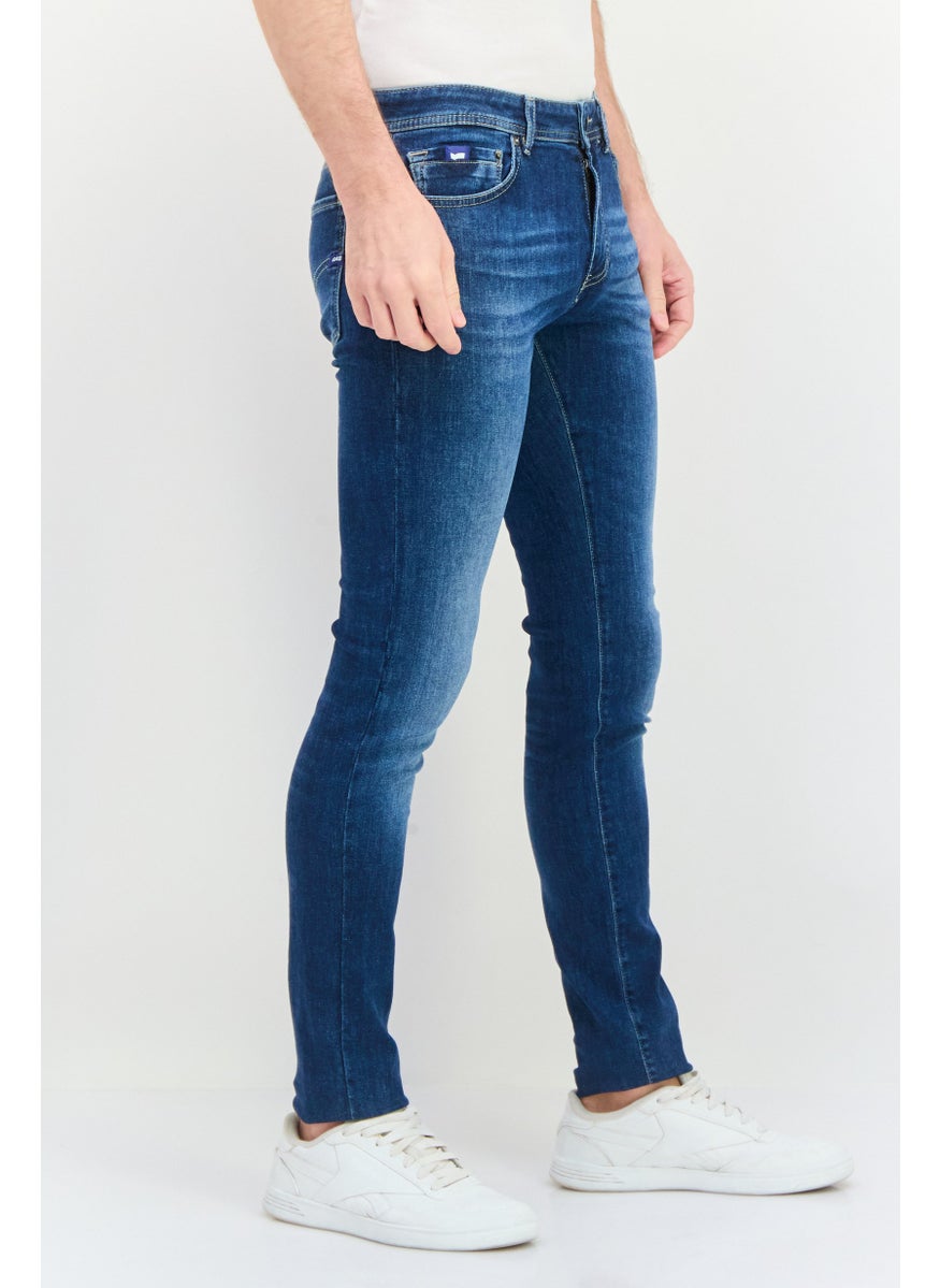 Men Skinny Fit Washed Stretchable Denim Jeans, Blue