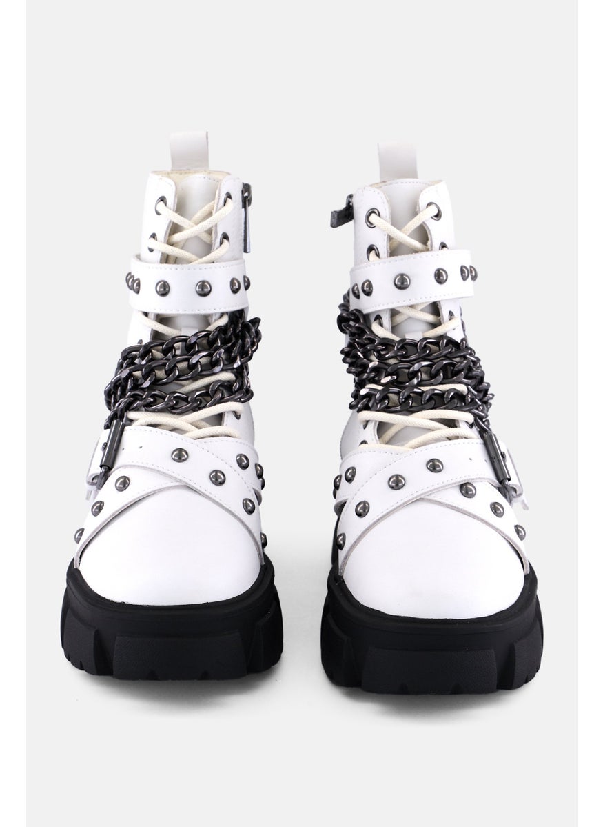 Women Tranquil Lace Up Ankle Boots, White