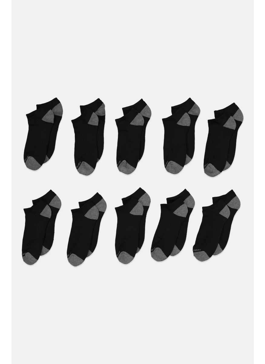 Men 10 Pair Knitted Crew Socks, Black/grey