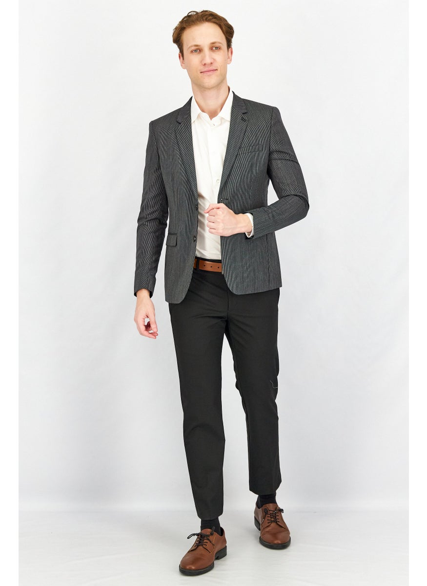 Men Regular Fit Micro Stripe Formal Blazer, Black
