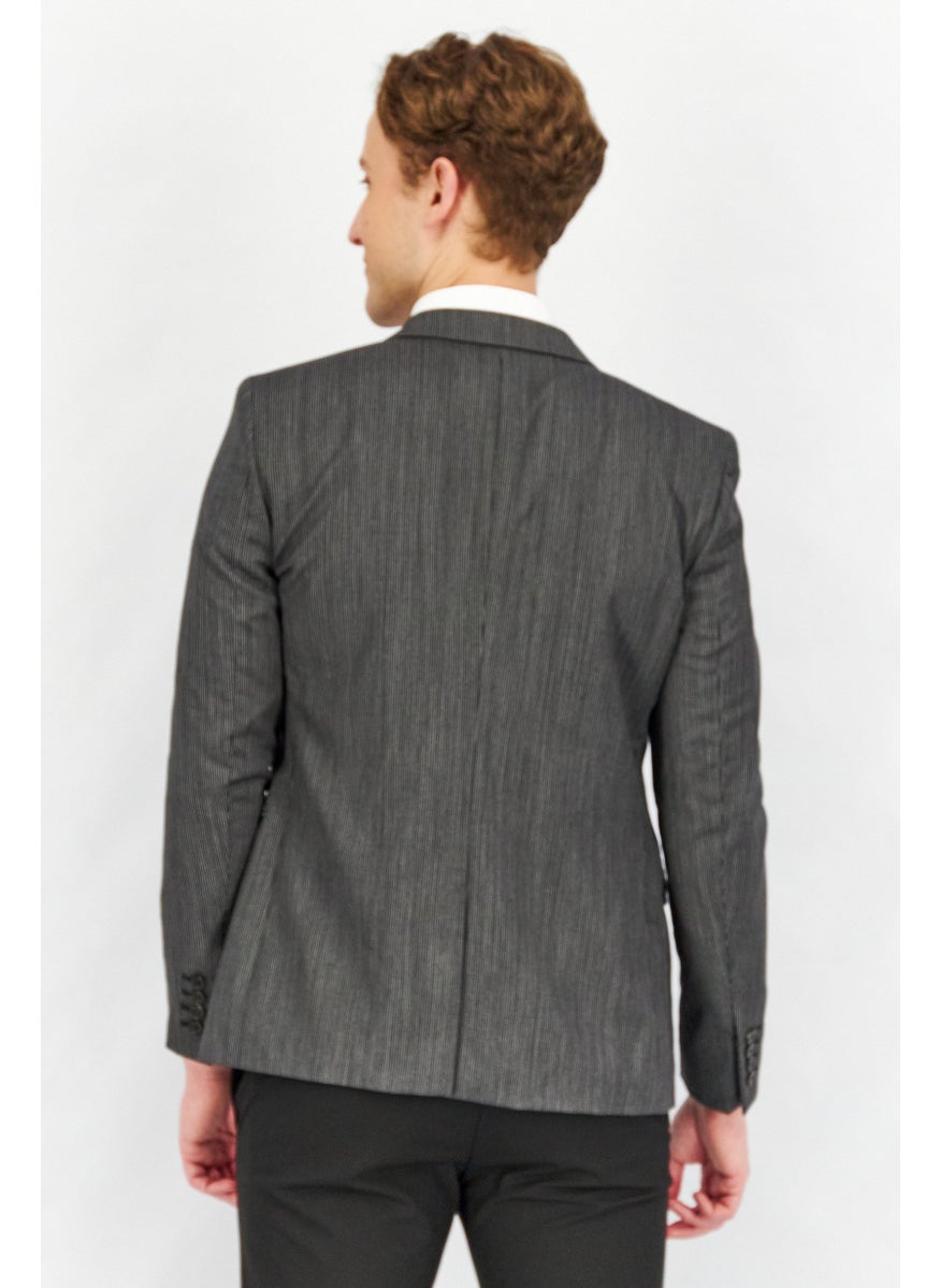 Men Regular Fit Micro Stripe Formal Blazer, Black