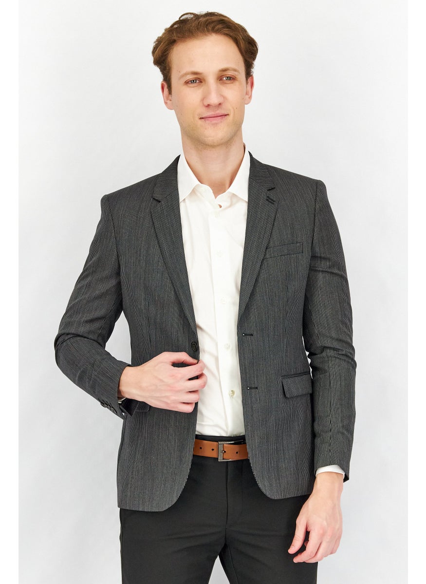 Men Regular Fit Micro Stripe Formal Blazer, Black