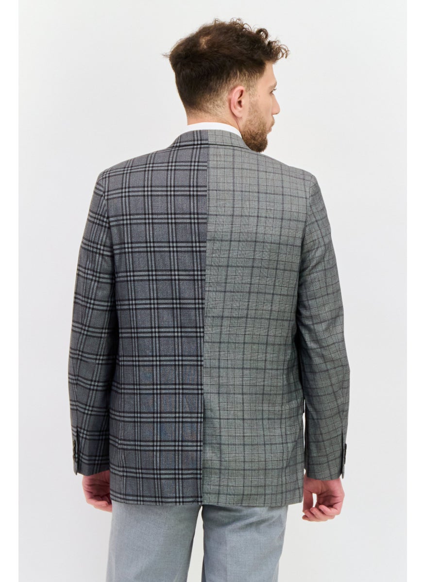 Men Fashion Fit Plaid Semi Formal Blazer, Grey Combo