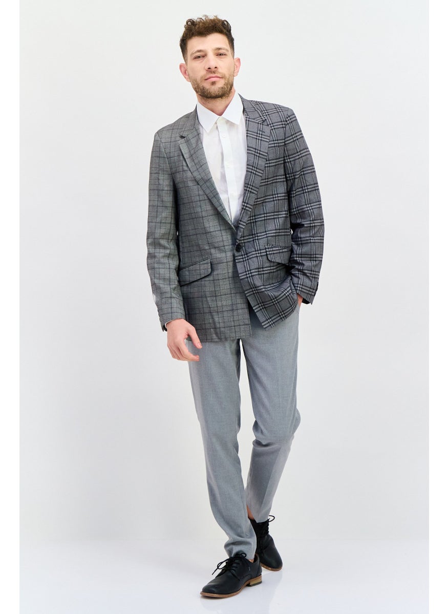 Men Fashion Fit Plaid Semi Formal Blazer, Grey Combo