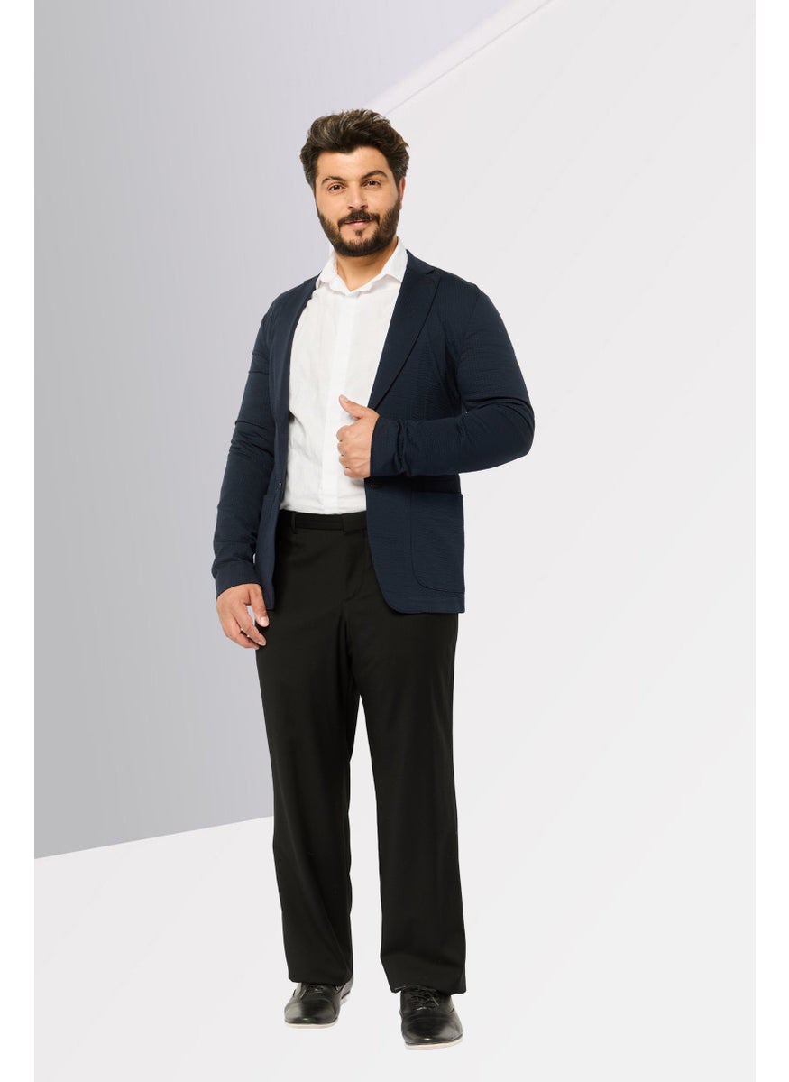 Men Regular Fit Textured Formal Blazer, Navy