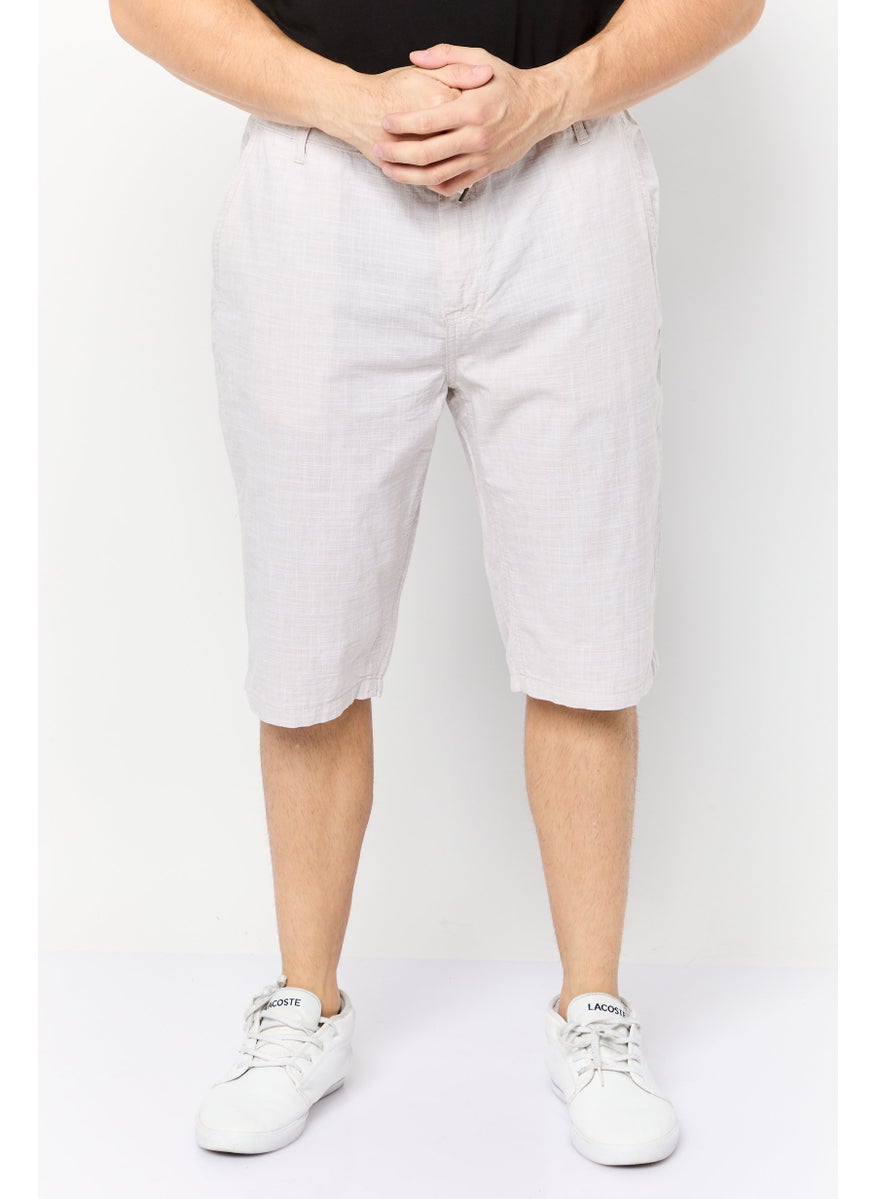 Men Textured Drawstring Basic Shorts, Light Beige