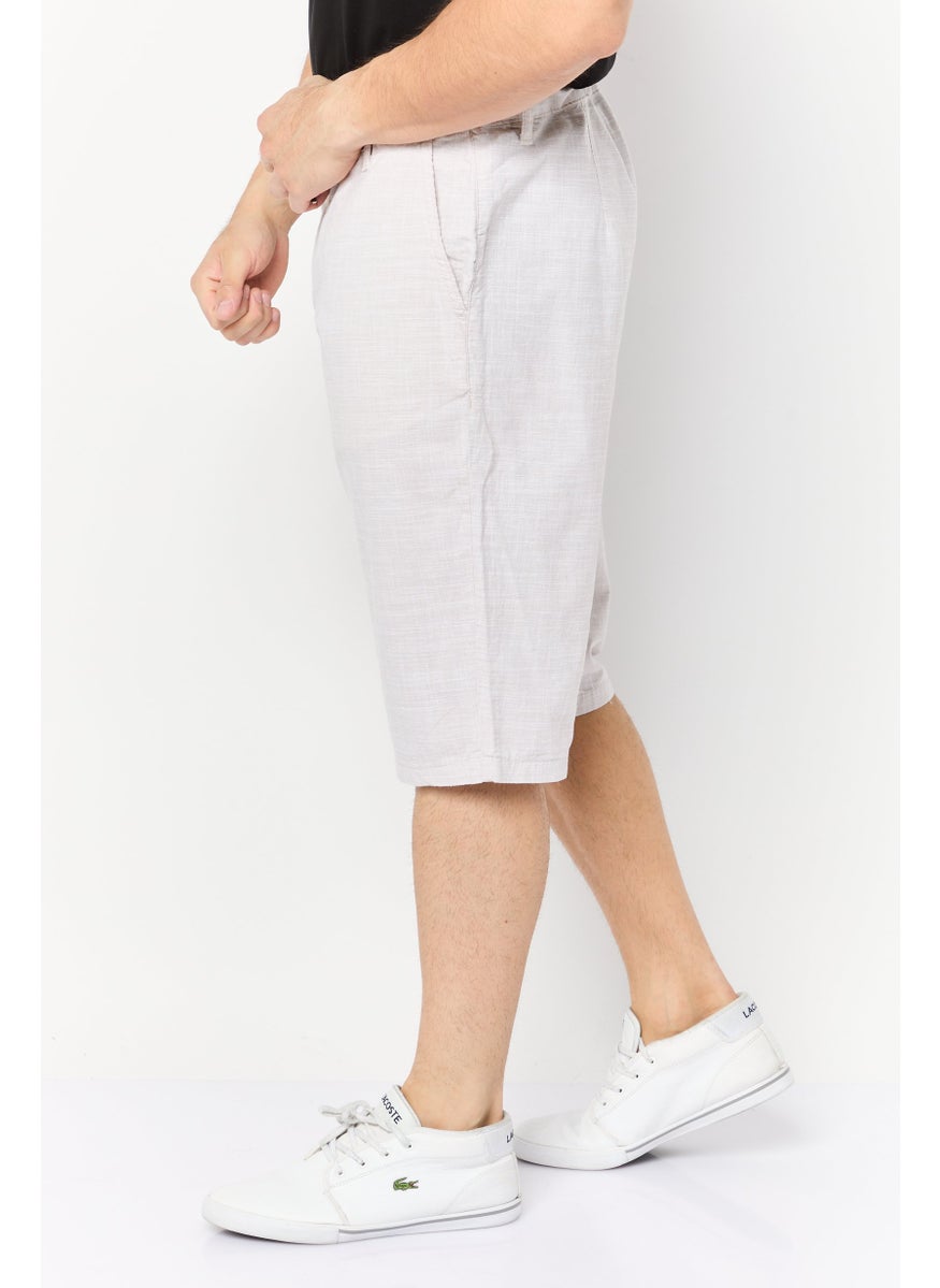 Men Textured Drawstring Basic Shorts, Light Beige