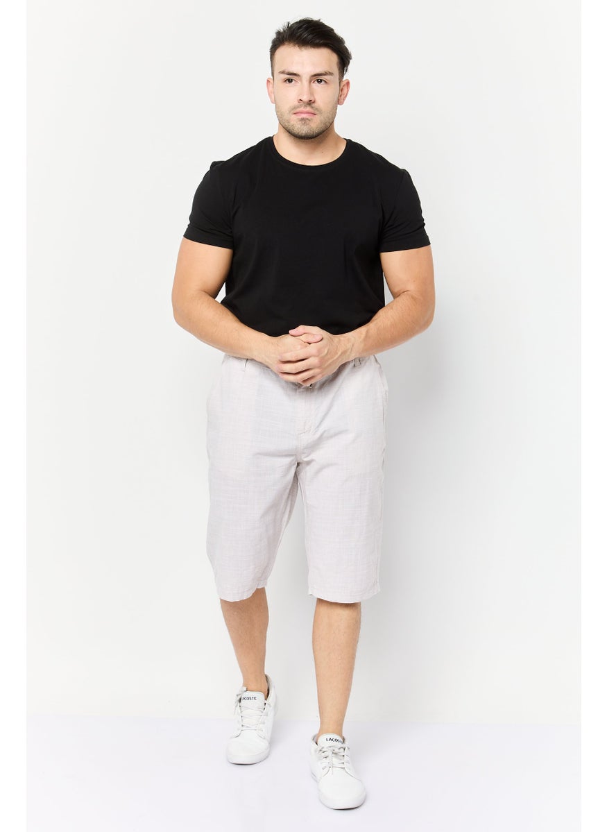 Men Textured Drawstring Basic Shorts, Light Beige