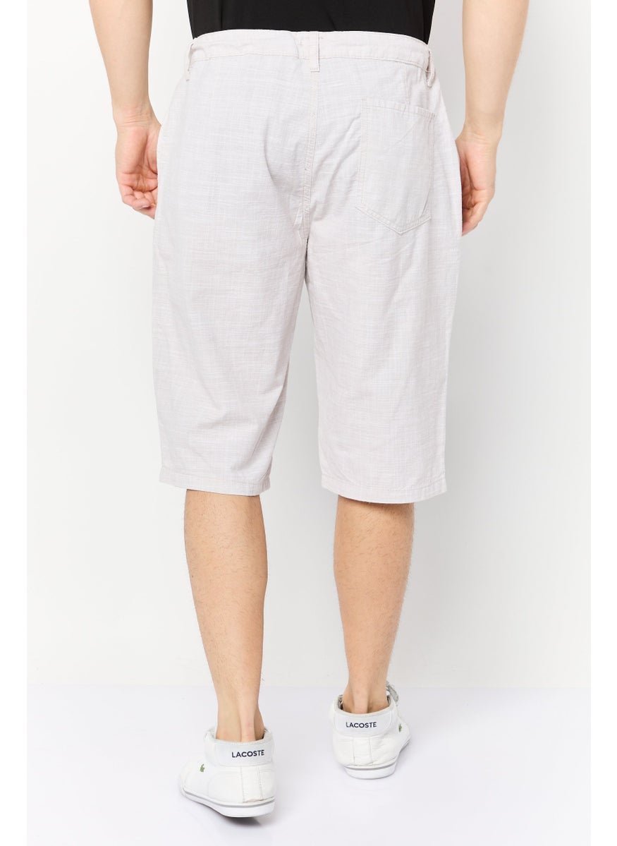 Men Textured Drawstring Basic Shorts, Light Beige