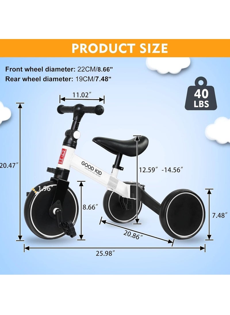 4 in 1 Kids Balance Bike & Tricycle for Toddlers Ages 1–4 Years, Adjustable Seat Baby Trike with Pedals, Indoor Outdoor Ride-On Toy for Boys & Girls, First Birthday Gift Idea, Stable and Safe Toddler Bicycle – White