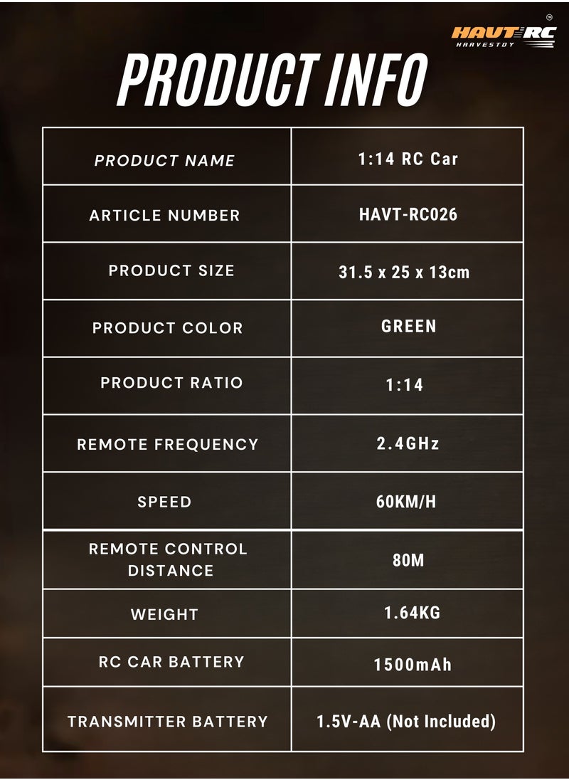 HAVT RC 1/14 Brushless Romote Control Cars with LED Headlight for Beginners. Fast 60 km/h,4X4 Offroad .RC car for adults for kids.Toys Gifts
