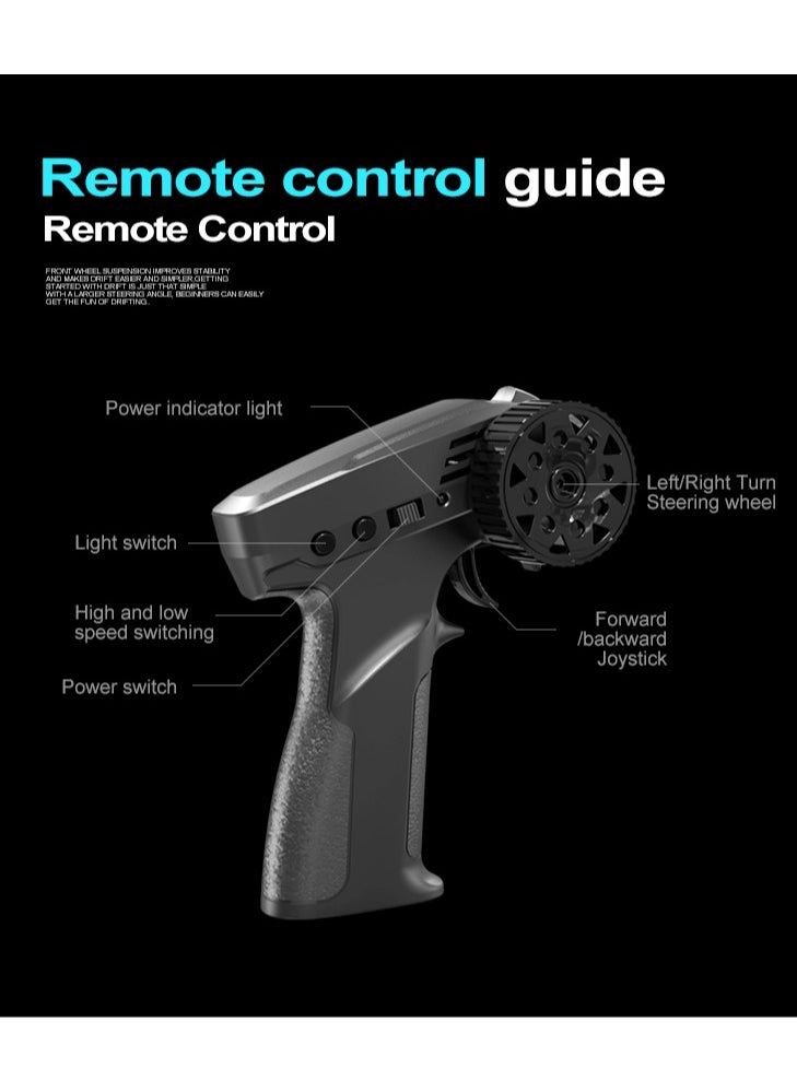 Harvestoy RC Drifting Car, 1:24 Scale, 4WD, High Speed ​​Remote Control Car, Truck with LED Light, Two Batteries, Drift Tires, Racing Sports Toy Car, Suitable for Adults, Boys and Girls, Children