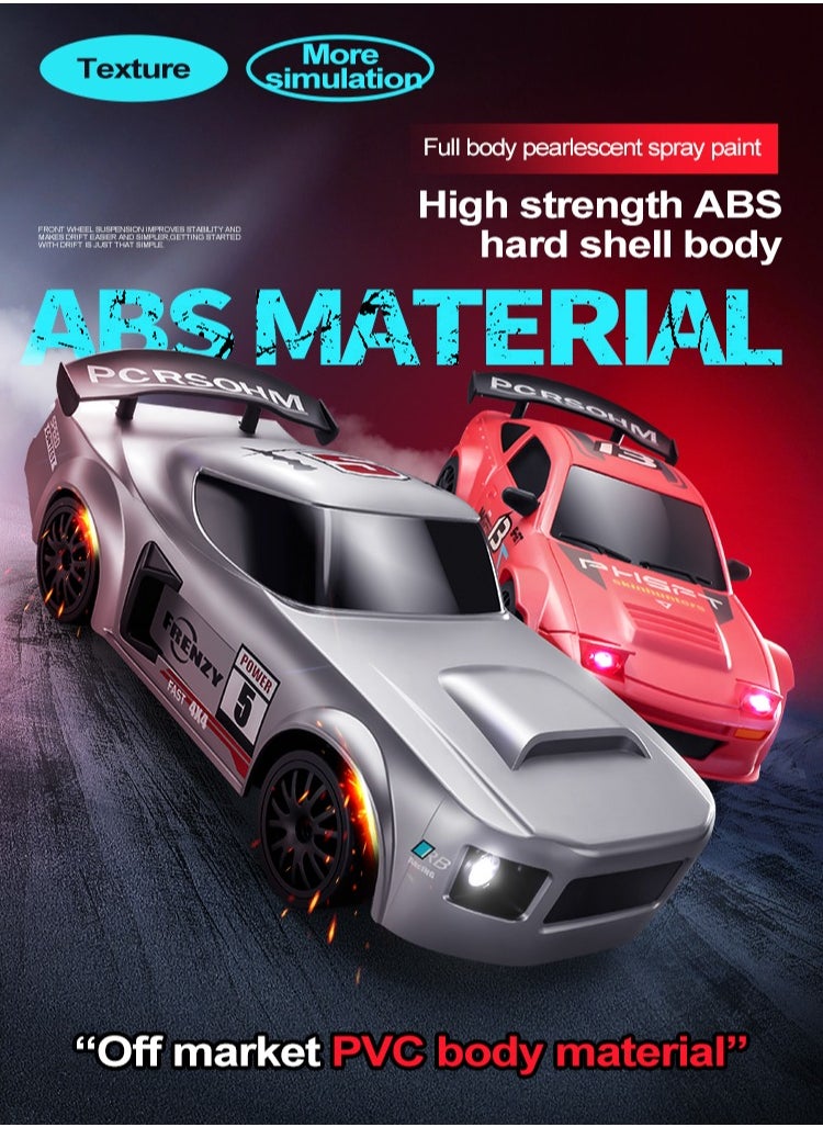 Harvestoy RC Drifting Car, 1:24 Scale, 4WD, High Speed ​​Remote Control Car, Truck with LED Light, Two Batteries, Drift Tires, Racing Sports Toy Car, Suitable for Adults, Boys and Girls, Children