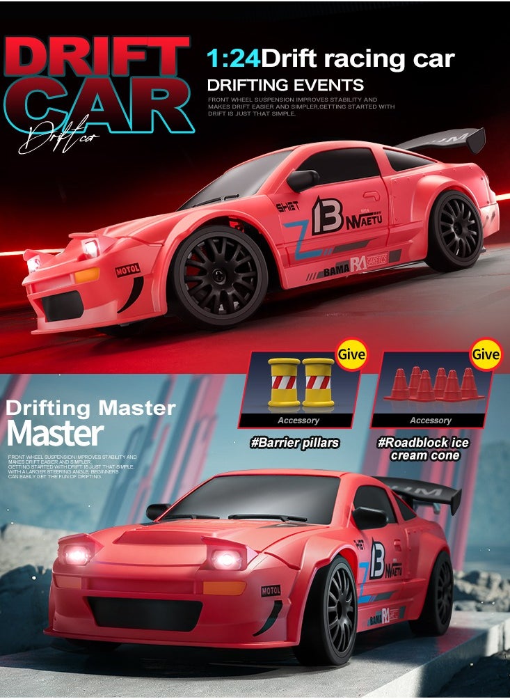 Harvestoy RC Drifting Car, 1:24 Scale, 4WD, High Speed ​​Remote Control Car, Truck with LED Light, Two Batteries, Drift Tires, Racing Sports Toy Car, Suitable for Adults, Boys and Girls, Children