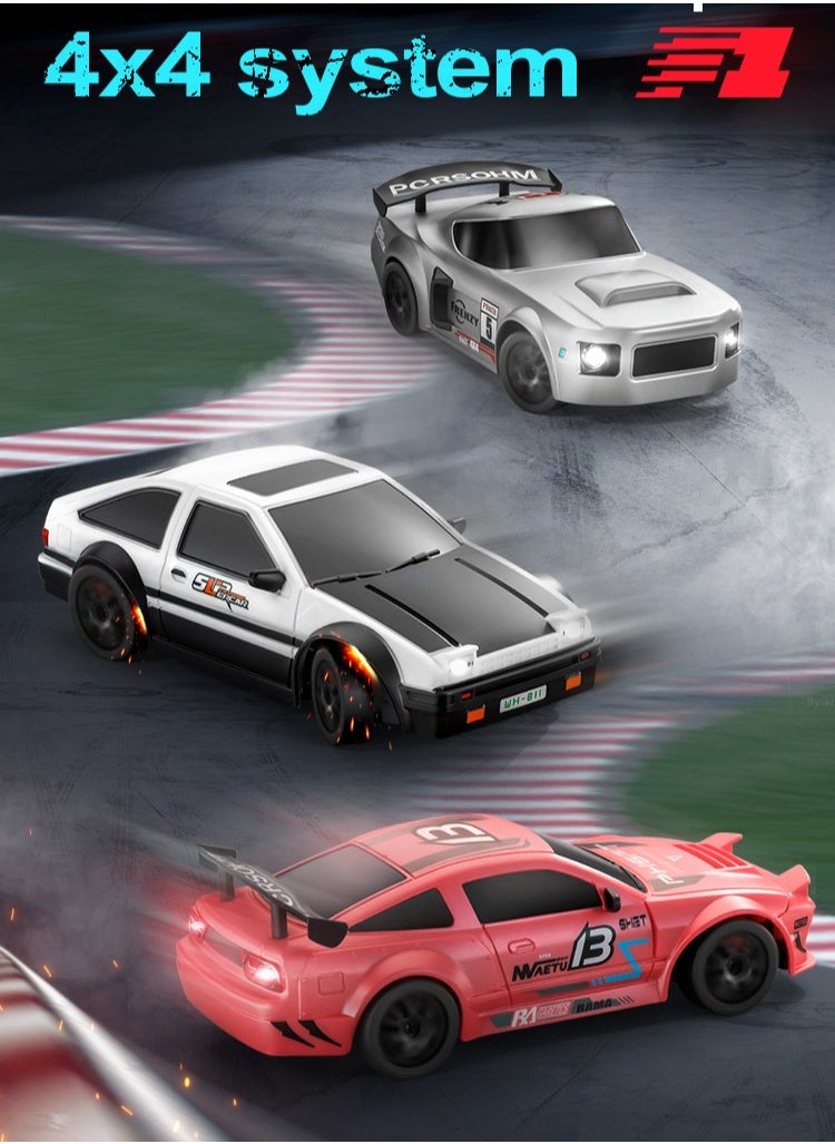 Harvestoy RC Drifting Car, 1:24 Scale, 4WD, High Speed ​​Remote Control Car, Truck with LED Light, Two Batteries, Drift Tires, Racing Sports Toy Car, Suitable for Adults, Boys and Girls, Children