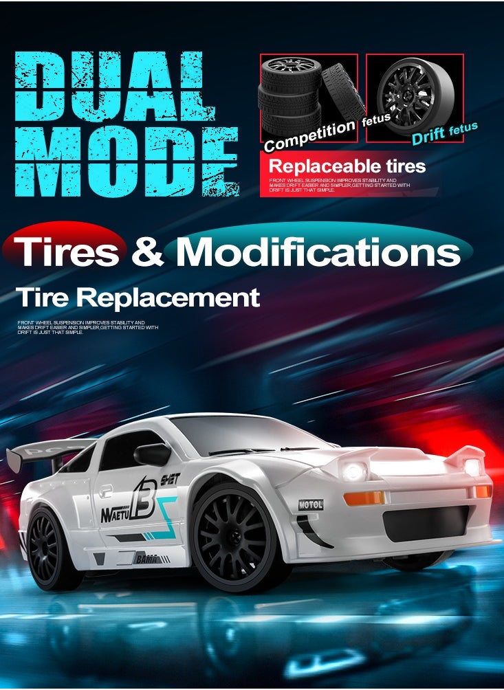 Harvestoy RC Drifting Car, 1:24 Scale, 4WD, High Speed ​​Remote Control Car, Truck with LED Light, Two Batteries, Drift Tires, Racing Sports Toy Car, Suitable for Adults, Boys and Girls, Children