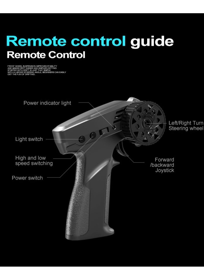 Harvestoy RC Drifting Car, 1:24 Scale, 4WD, High Speed ​​Remote Control Car, Truck with LED Light, Two Batteries, Drift Tires, Racing Sports Toy Car, Suitable for Adults, Boys and Girls, Children