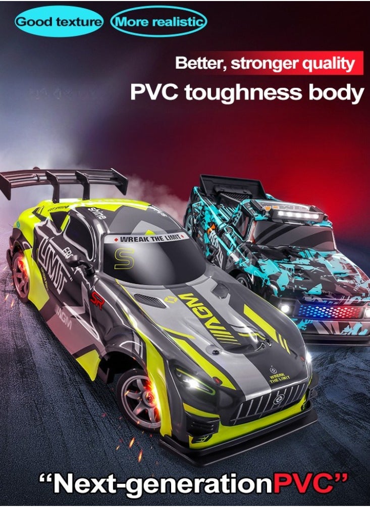 Harvestoy 1:16 RC Drift Car, 25KM/H 4WD High Speed Remote Control Cars for Kids, with LED Lights, Two Batteries, Extra Tires, Drift RC Cars for Adults