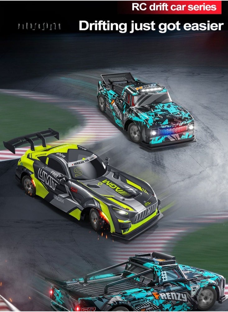 Harvestoy 1:16 RC Drift Car, 25KM/H 4WD High Speed Remote Control Cars for Kids, with LED Lights, Two Batteries, Extra Tires, Drift RC Cars for Adults