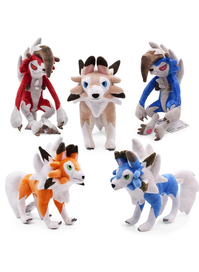 5-Piece Pocket Monsters Figure Lycanroc Plush Toys Set