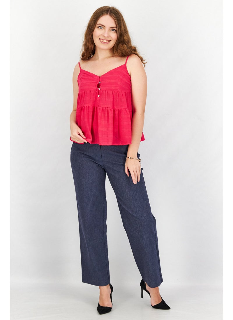Women V-Neck Sleeveless Textured Cami Top, Pink