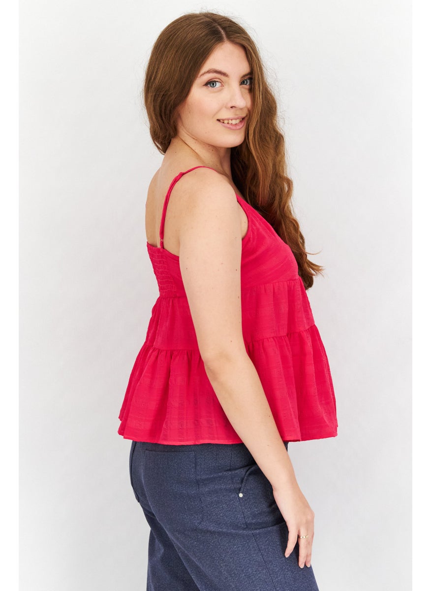 Women V-Neck Sleeveless Textured Cami Top, Pink