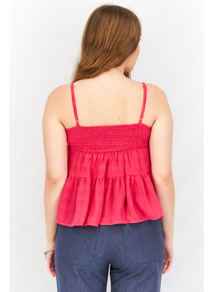 Women V-Neck Sleeveless Textured Cami Top, Pink