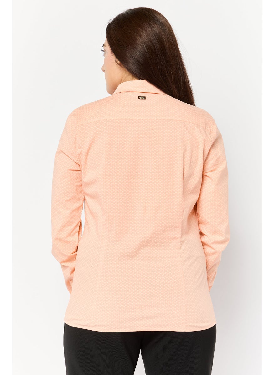 Women Spread Collar Brand Logo Shirt, Orange