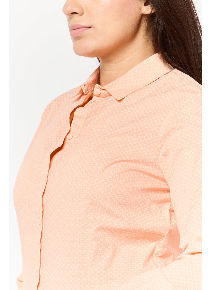 Women Spread Collar Brand Logo Shirt, Orange