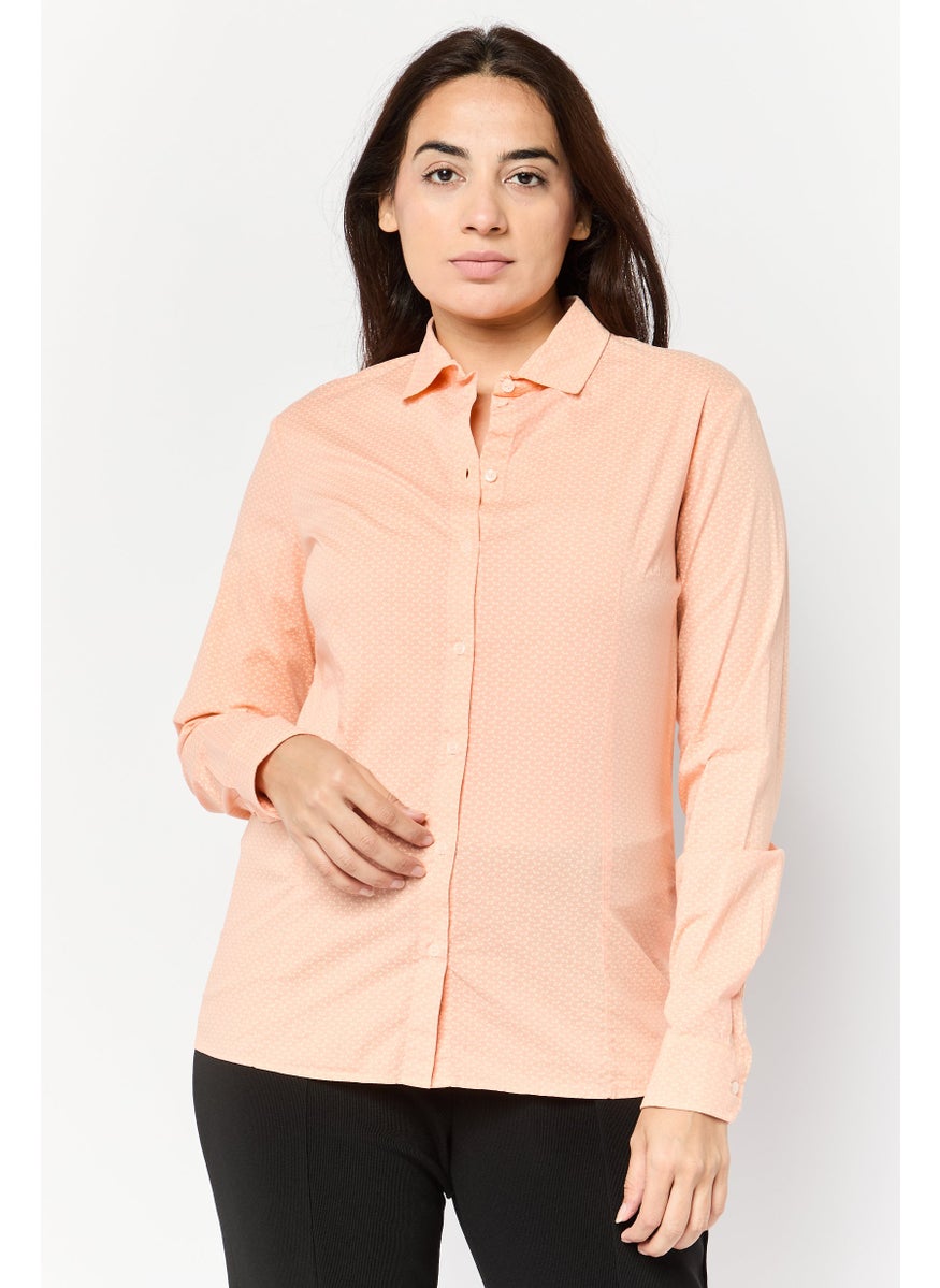 Women Spread Collar Brand Logo Shirt, Orange