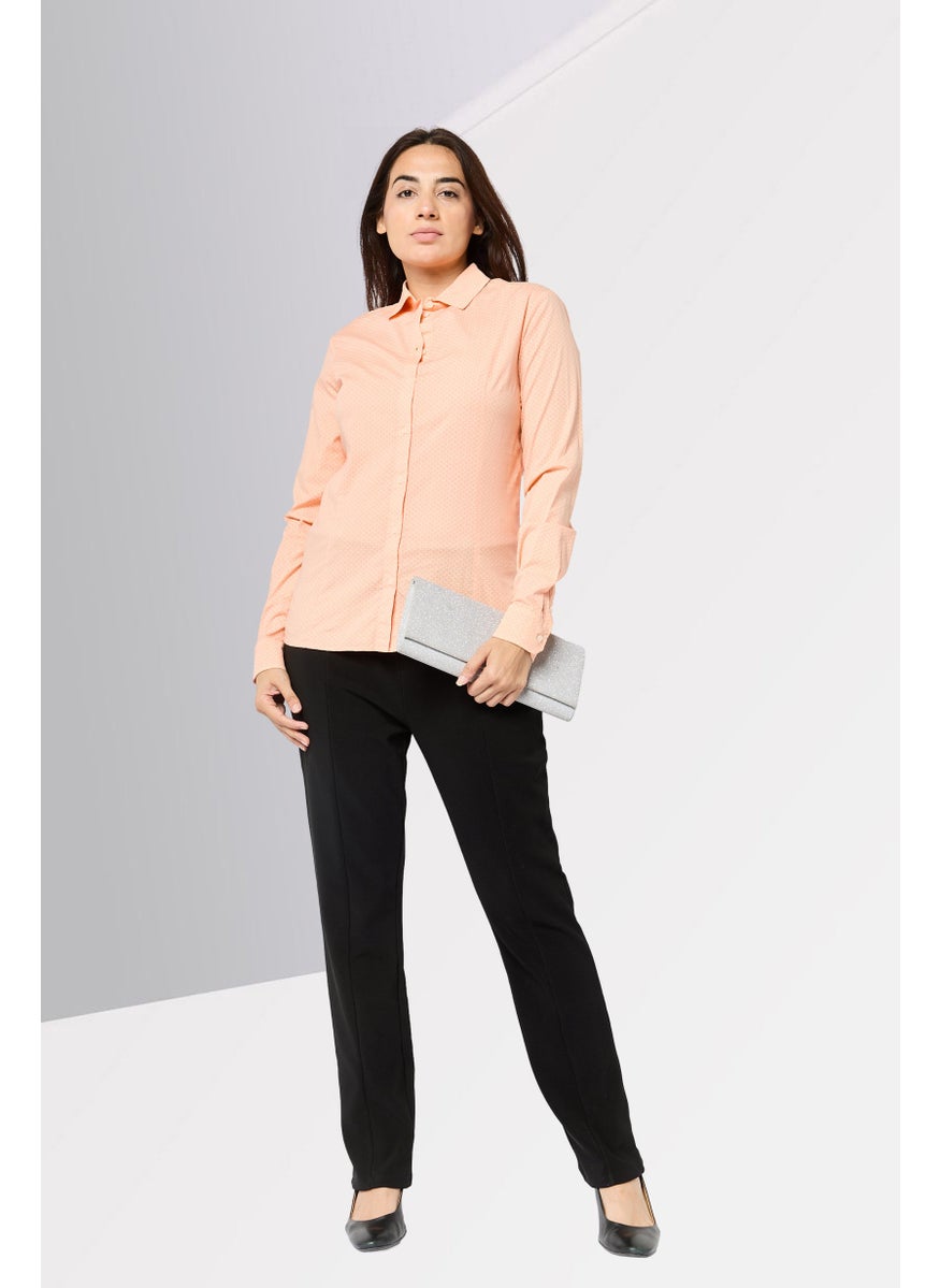 Women Spread Collar Brand Logo Shirt, Orange