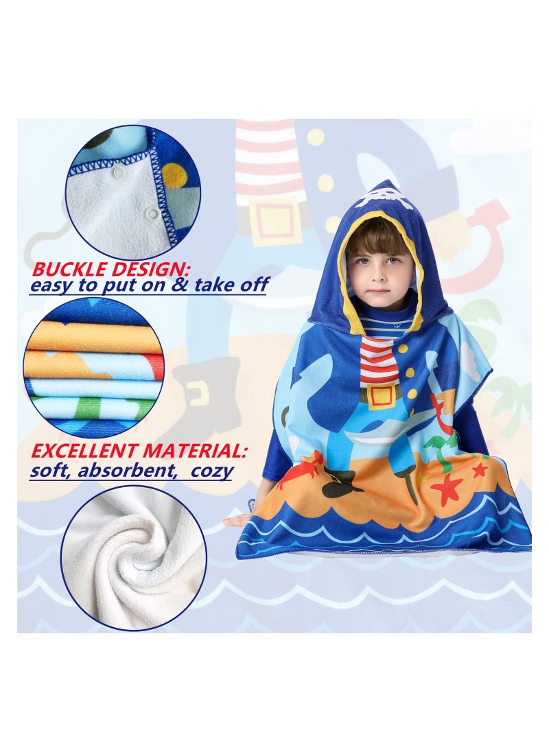 Kids Bath Towel for 1-6 Years Toddler, 1Pcs Kids Hooded Towel, Microfiber Bath Towel Super Soft Robe Poncho Bathrobe, Boys Girls Swimming Beach Holiday Water Playing Pool Bath Coverups (Pirate)