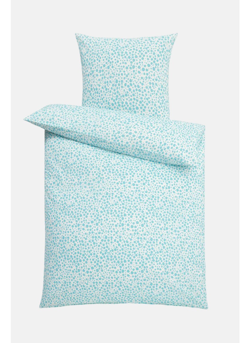 Premium Cotton Allover Print Duvet Set 135 x 200 cm, White/Aqua