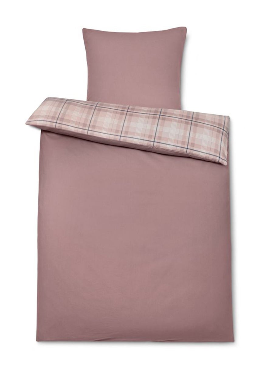 Flannel Checkered Duvet Set 155 x 220 cm, Mauve Combo