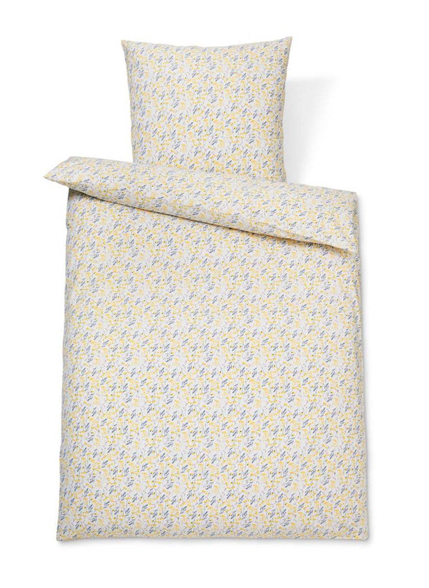 Single Premium Floral Cotton Duvet Set 160 x 210 cm, White/Yellow Combo