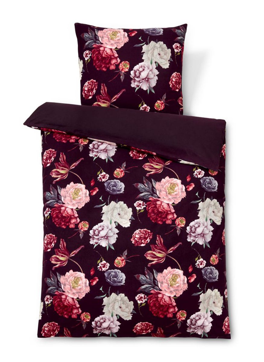 Single Floral Print Duvet Set 135 x 200 cm, Plum/Red