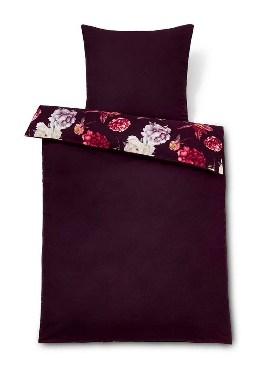 Single Floral Print Duvet Set 135 x 200 cm, Plum/Red
