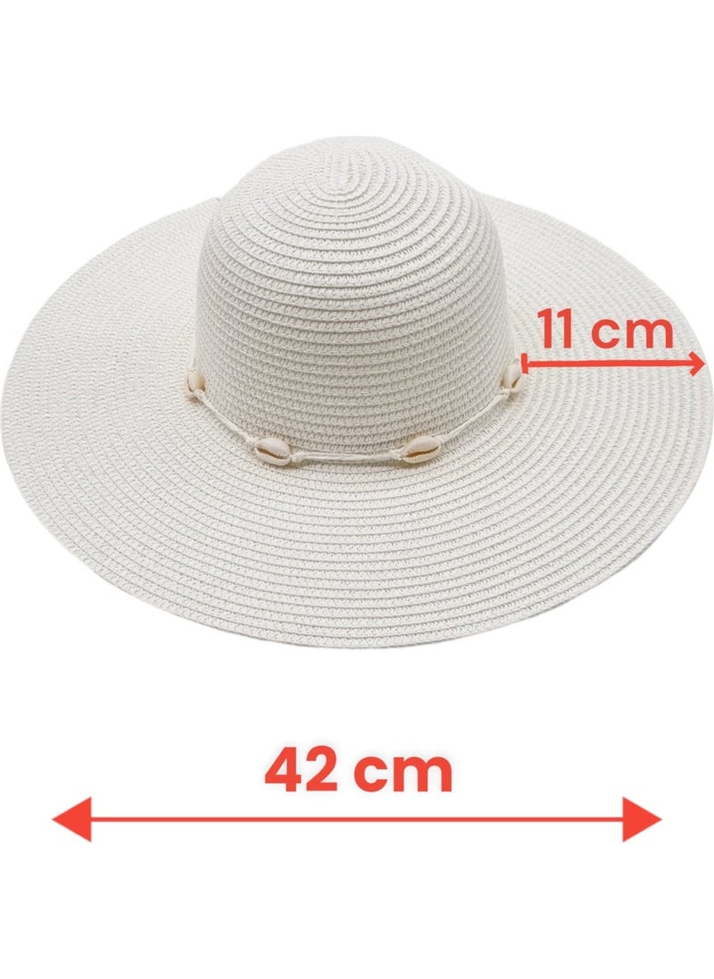 Women's Wide Brim Summer Straw Hat with Starfish Detail