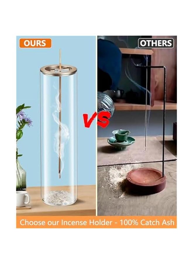 Incense Holder for Sticks 【Anti-Ash Flying】, Modern Insence-Stick Burner Holder with Removable Glass Ash Catcher, for Home Decor Yoga Meditation