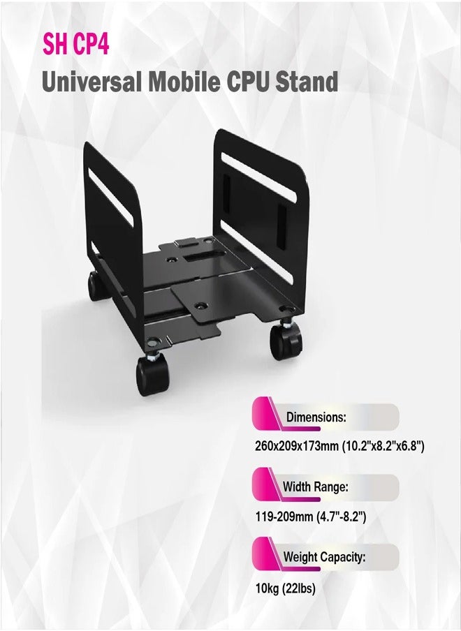 SH CP4 Universal Mobile CPU Stand, Width Range 119–209mm, 10kg Load Capacity – Black