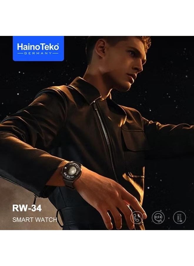 Haino Teko RW-34 AMOLED Display Smart Watch with 3 Pair Strap - Black