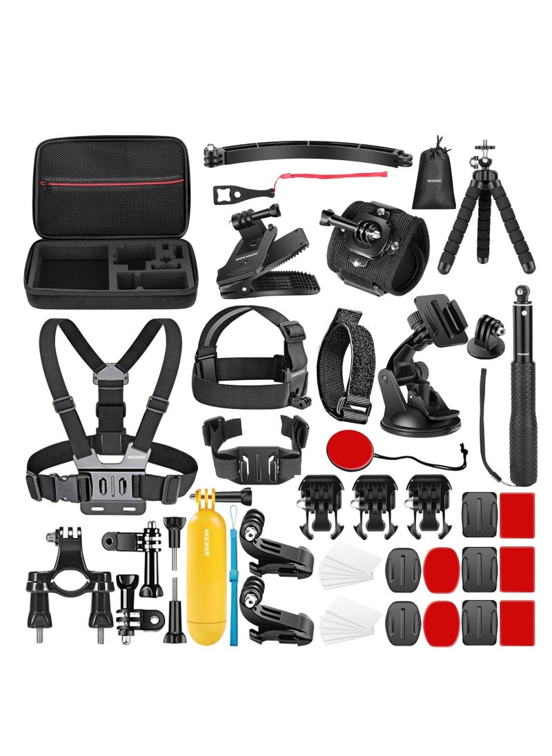 50 In 1 Action 5 Camera Accessory Kit Compatible with GoPro Hero 13 12 11 DJI OSMO 4 3 2 Insta360 X4 X3 SJCAM AKASO VicTsing APEMAN Campark Sony Sports DV with GP-10 Action Camera Pole Mount