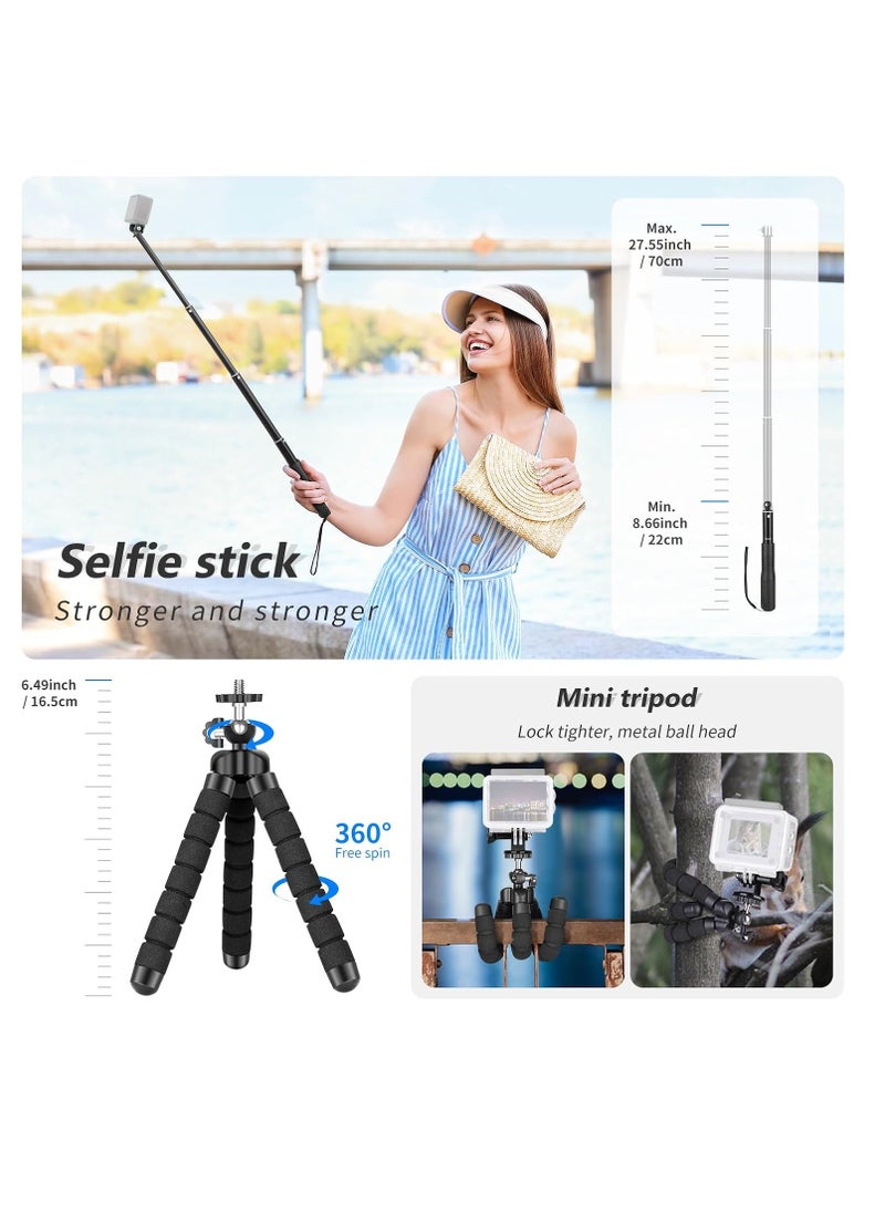 50 In 1 Action 5 Camera Accessory Kit Compatible with GoPro Hero 13 12 11 DJI OSMO 4 3 2 Insta360 X4 X3 SJCAM AKASO VicTsing APEMAN Campark Sony Sports DV with GP-10 Action Camera Pole Mount