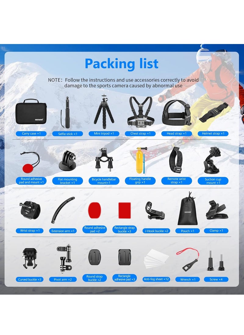 50 In 1 Action 5 Camera Accessory Kit Compatible with GoPro Hero 13 12 11 DJI OSMO 4 3 2 Insta360 X4 X3 SJCAM AKASO VicTsing APEMAN Campark Sony Sports DV with GP-10 Action Camera Pole Mount