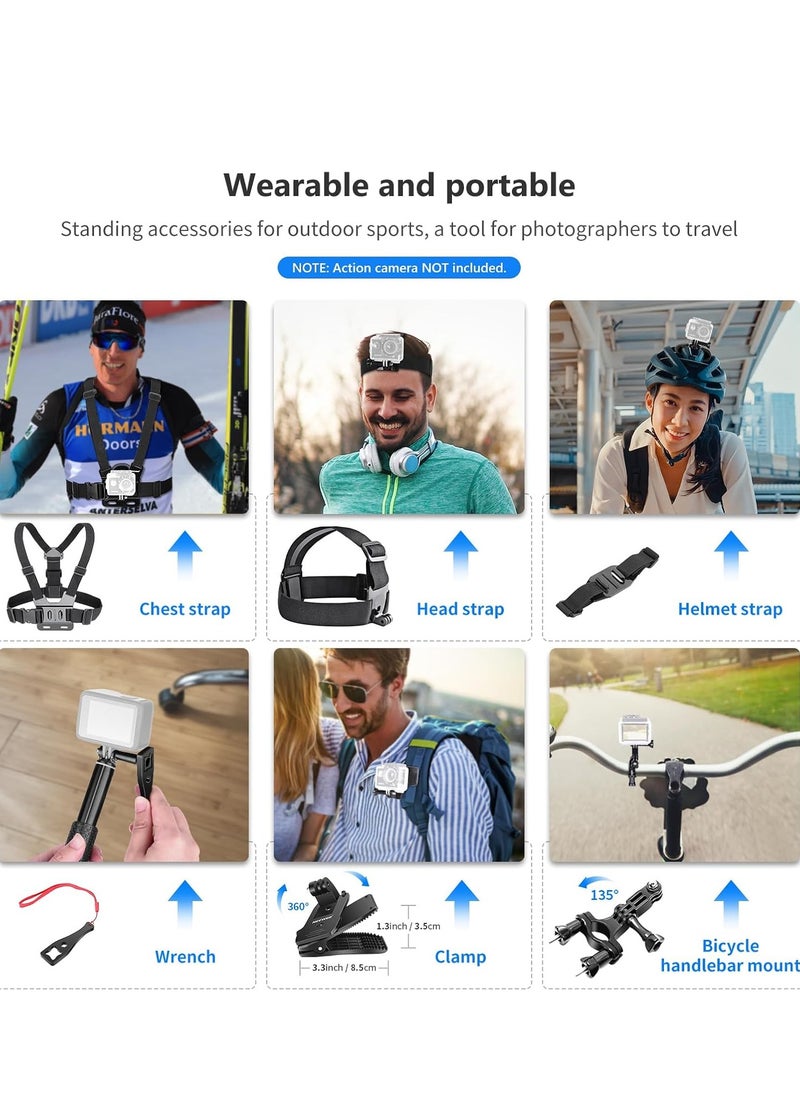 50 In 1 Action 5 Camera Accessory Kit Compatible with GoPro Hero 13 12 11 DJI OSMO 4 3 2 Insta360 X4 X3 SJCAM AKASO VicTsing APEMAN Campark Sony Sports DV with GP-10 Action Camera Pole Mount