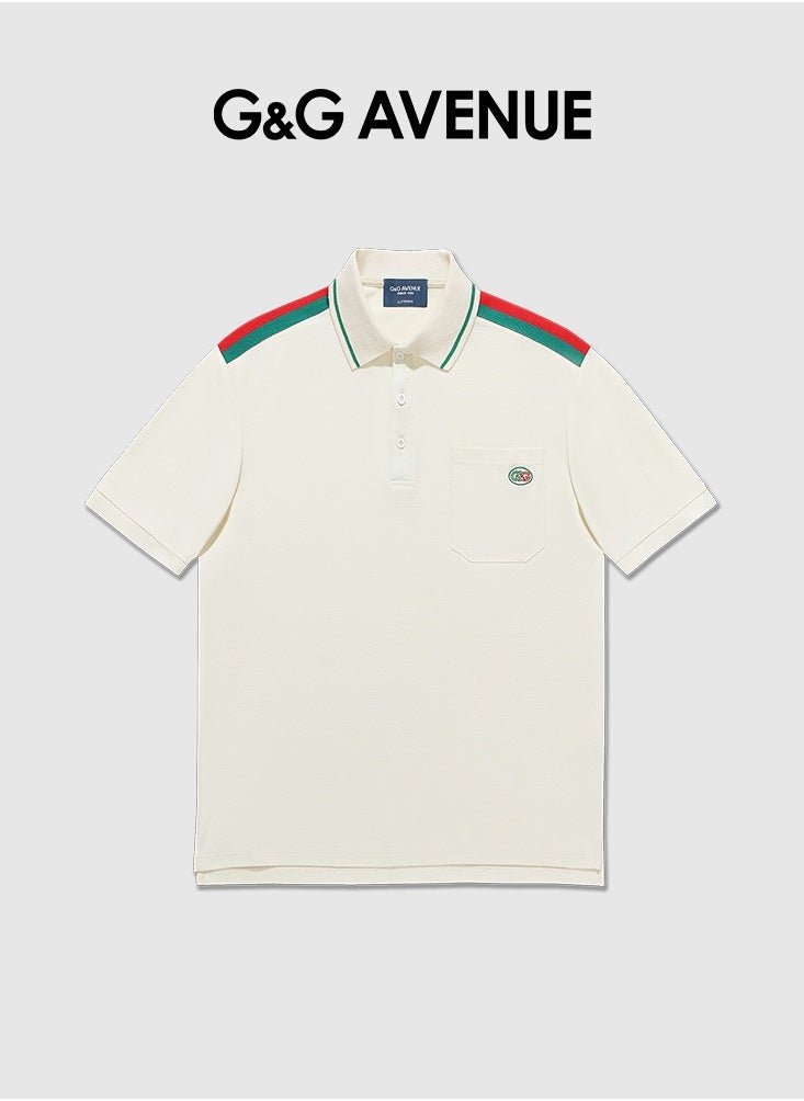 Men Short sleeved Polo Shirt with Elastic Golf Ribbon Polo Shirt Men's Flip Collar Short sleeved T-shirt