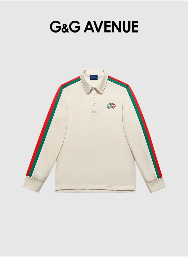 Men polo shirt sports shirt casual collar autumn and winter rainbow woven top soft and comfortable long sleeved T-shirt base shirt
