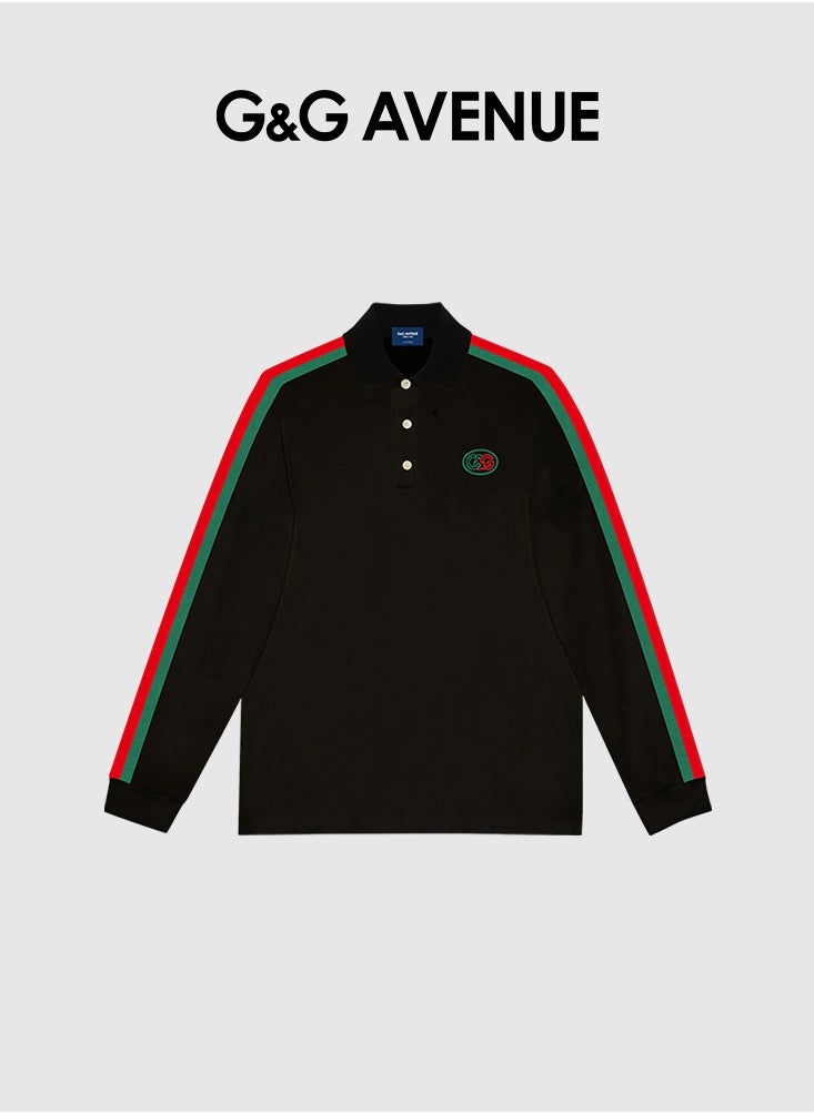 Men polo shirt sports shirt casual collar autumn and winter rainbow woven top soft and comfortable long sleeved T-shirt base shirt