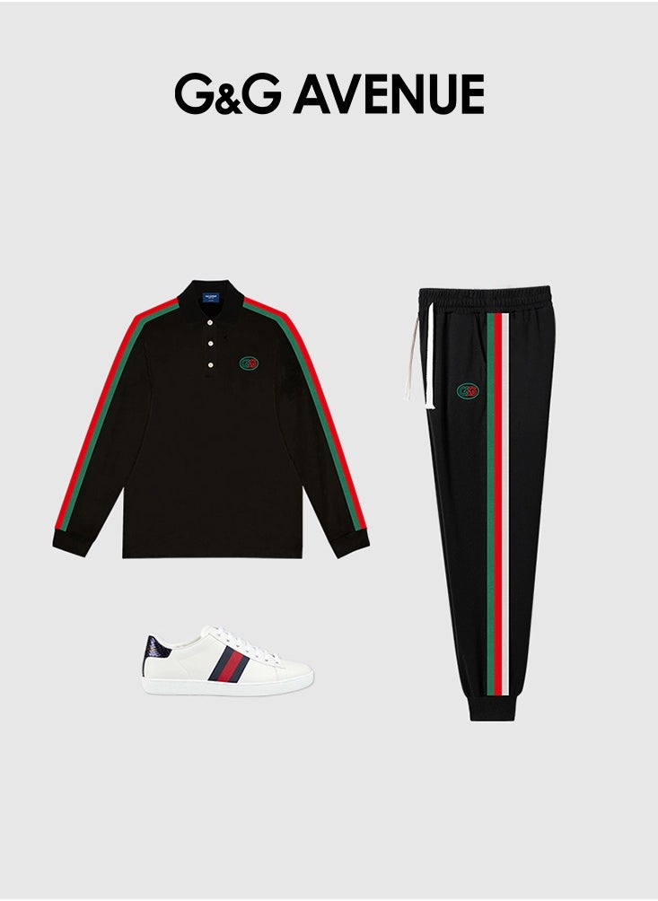 Men polo shirt sports shirt casual collar autumn and winter rainbow woven top soft and comfortable long sleeved T-shirt base shirt
